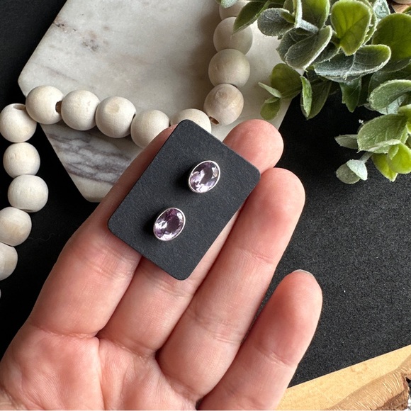 Lavender Amethyst Earrings Stud Sterling Silver Post - Picture 6 of 8